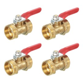 sourcing map 4Pcs Brass Water Mini Ball Valve Shut Off Switch, G1/2" Male x G1/2" Male Tubing Fitting Straight Coupling Adapter, 180 Degree Operation Handle, Brass Valve
