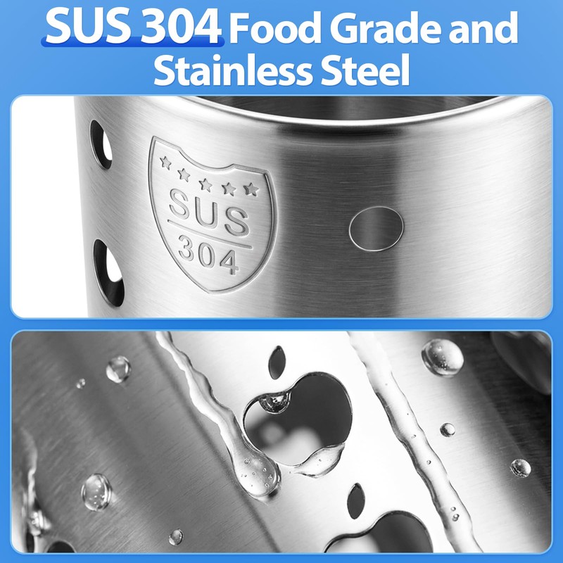 304 Stainless Steel Utensil Holder Drying Cup 2 Pack, 6