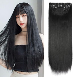 Collar Leg Wig, One Touch Extension, Straight, Set of 4, Long, 19.7 inches (50 cm), Clip Type, Easy to Wear, Smooth, Hair Extension, Heat Resistant, Fashion, Natural, High Volume of Hair, For Daily