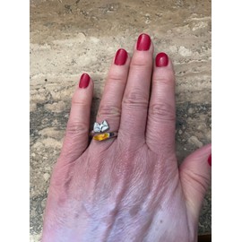 CrownOfRibbons Adjustable Fox Ring with Orange Tail Tip, Silver Animal Design