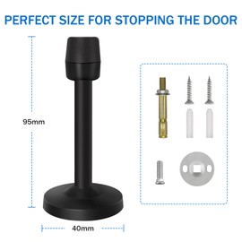 Door Stopper, 4 Inch Black Door Stops Wall Mounted Brushed Satin Doorstop with Rubber Bumper, 2 Pack