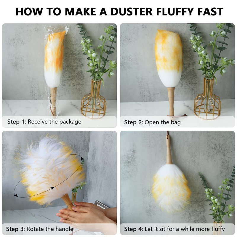 iHUFeather Lambswool Duster 14'' Length Solid Wooden Handle Leather Hang