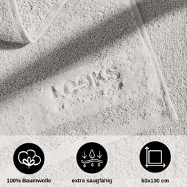 LOOKS By Wolfgang Joop Hand Towel, 50 x 100 cm, 100% Cotton, Hand Towel with Hanger and Embroidered Logo, Light Grey