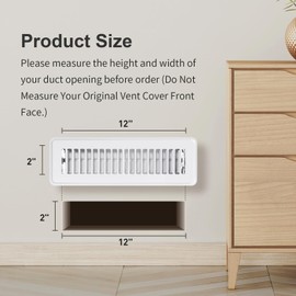 2x12 Floor Register 4 Pack - Heavy Duty Steel Floor Vent Covers with Adjustable Grille - Walkable Vent Covers for Home Floor and Sidewall - Energy-Saving 2 Inch by 12 Inch Register Vents (White)
