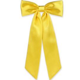 WantGor Long Tail Bow Hair Clips, Hair Ribbon Bows Satin Bowknot Clip Large Hair Barrettes Cute Ponytail Holder Hair Accessories for Women Daily Party Wedding Prom (Yellow)