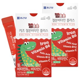 Chong Kun Dang Geltonton Kids Iron Vitamin Plus 30 packets / 종근당 젤튼튼 키즈 철분비타민 플러스 30포 X 2개 딸기맛 성장기 어린이
