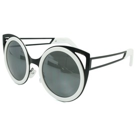 Aloha Women's"Felix" Round Cateye 50mm Sunglasses with Mirror Lens (White w/Smoke)