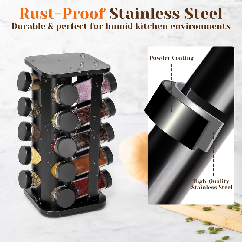 Vireldora Rotating Spice Rack with Spices Included, Rotatable Spice Rack