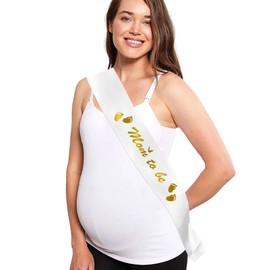 Mom To Be Sash For Baby Shower - White Sash For Decorations - Boy or Girl Shower Outfit For Mommy To Be - New Mom Gift