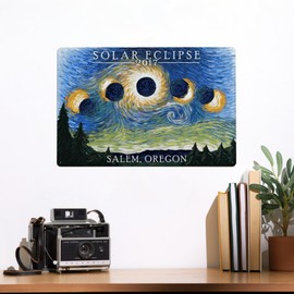 Lantern Press 12x18 Inch Metal Sign, Salem, Oregon, Solar Eclipse 2017, Starry Night