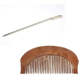 Wooden Sikh Comb With Baaj Sikh Salai (Stainless Steel) (Pack of 1 Comb, 1 Salai) Beard Comb and Baaj Sikh Boys Essentials