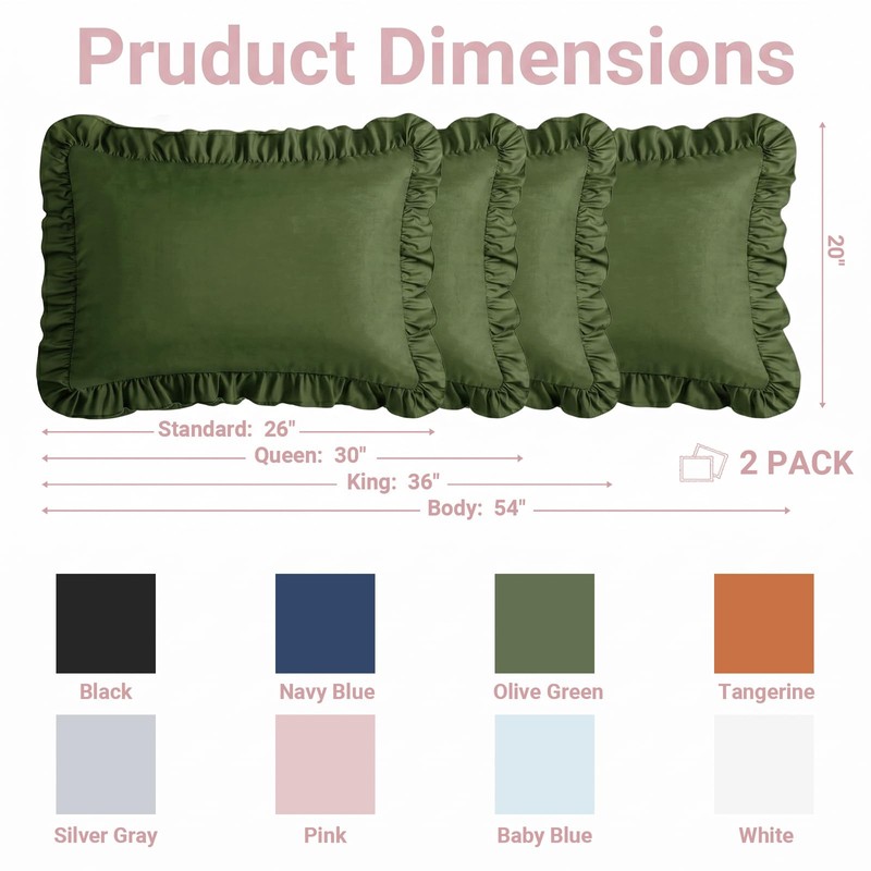 FMLIUY Set of 2 Microfiber Ruffle Pillow Cases Standard Size
