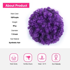 Yinmei Baibian Ombre Purple Afro Puff Drawstring Ponytail Hair Extensions for Black Women Kinky Curly Afro High Puff Short Loose Wave Afro Puffs Hairpieces(1B/Purple#)