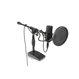 Gator Frameworks Short Weighted Base Microphone Boom Arm Stand with Clamp-On Single Layer Pop Filter (GFW-MIC0821-POP), Black