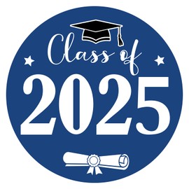 Anwyll Graduation Stickers 2025 - White Blue Class of 2025 Stickers 60Pcs 1.75In Graduation Envelope Seal Label Sticker Self-Adhesive Congrats Grad Cap Hat Sticker for Senior College Grad Party Favor