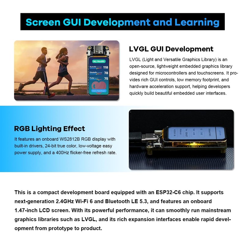 LAFVIN ESP32-C6 Development Board with 1.47inch 172×320 262K LCD Display,