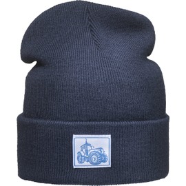 Patch Knitted Hat for Kids: Tractor - Tractor Farm Digger Construction Site Truck Tug - Knitted Hat Winter Hat Warm Hat Beanie Cap Headwear Gift for Boys & Girls, French navy