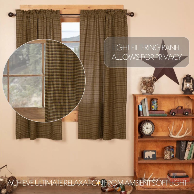 VHC Brands Tea Cabin Green Plaid Short Panel Set 63"