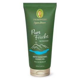 PRIMAVERA Pure Fresh Active Shower Gel 200 ml - Shower Gel, Natural Cosmetics - Mint, White Fir Fragrance - Cleans Foaming, Nourishes the Skin, Preserves Natural Moisture - Vegan