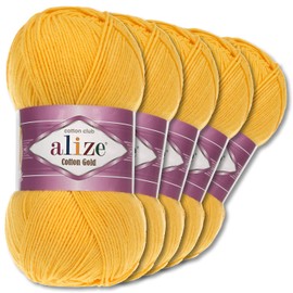 Wohnkult Alize 5 x 100 g Cotton Gold Premium Wool | 39 Colours Summer Wool Yarn Knitting Amigurumi (216 | Yellow)