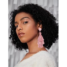 MALOYANVE Layered Tassel Earrings for Women Colorful Bohemian Tree-shaped Tiered Tassel Druzy Stud Dangle Drop Earrings Costume Jewelry Birthday Christmas Valentines Day Gift (Pink)