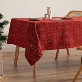 GAMUSI Christmas Tablecloth Jacquard Gold Yarn Dining Table Rectangular Christmas Decoration 140x100cm Red