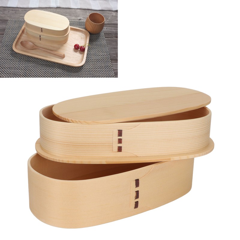 Wooden Bento Boxes Double Wood Color Bento Lunch Box Portable