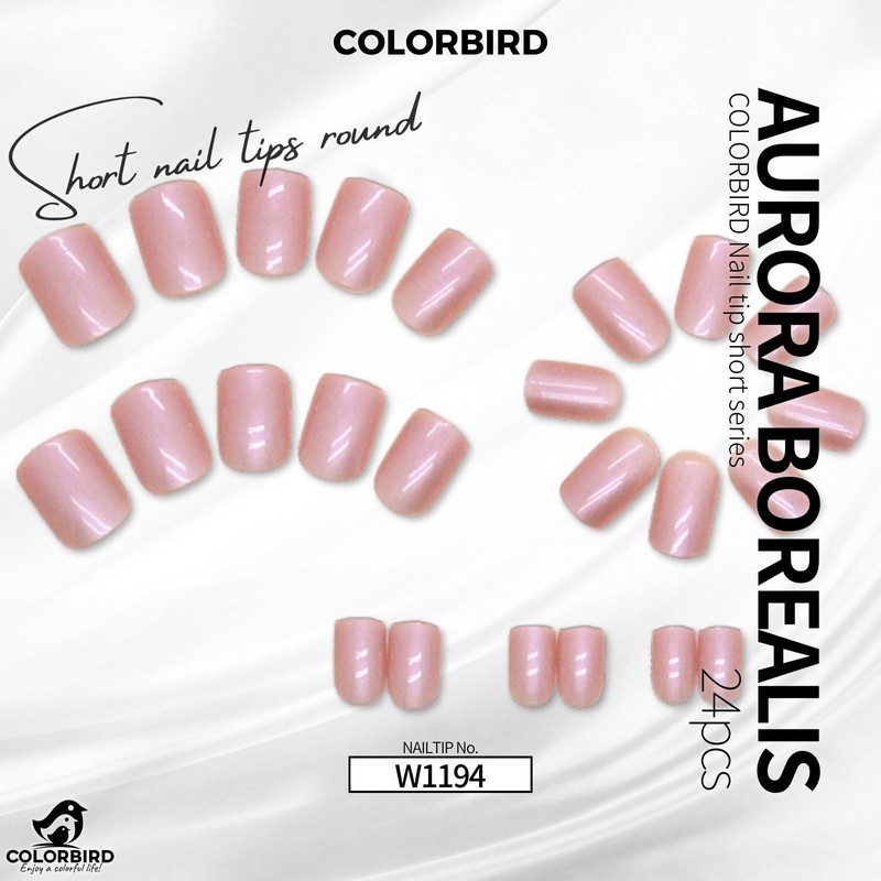COLORBIRD Nail Tips, Short, 24 Pieces, Pink, Nail Tips, Cute,