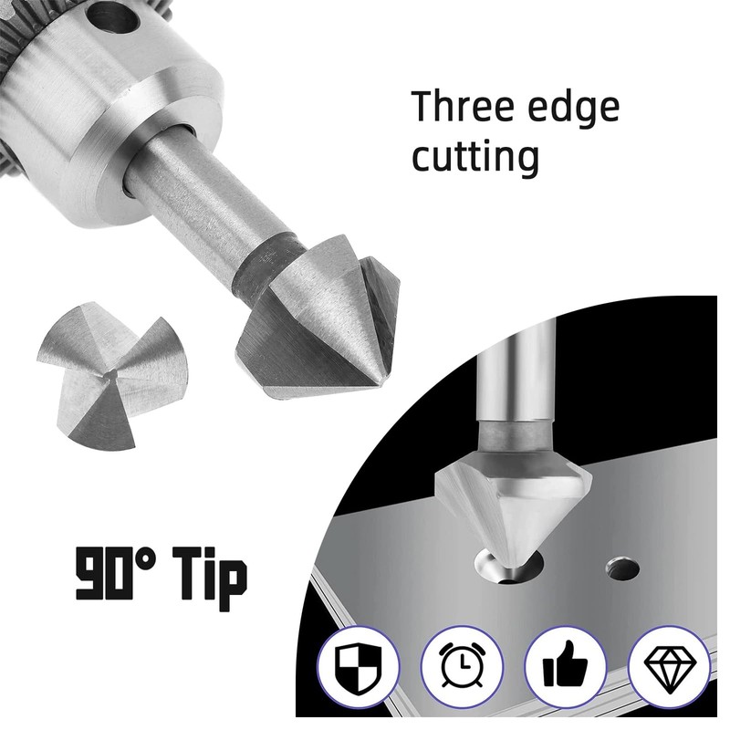 NIYATA 6 Piece 90° Countersink Set, HSS Countersink Set, Steel