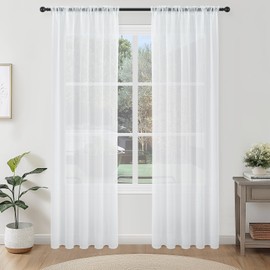 Topfinel Sheer Curtains 84 Inch Drop, White Curtains for Living Room Bedroom, Linen Look Slot Top Voile Curtains, 140x213cm Pair
