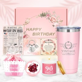 90th Birthday Gifts for Women 90 Year Old Birthday Gifts for Women Unique Gift for 90 Year Old Woman 1935 Gift Box Ideas Happy 90th Bday Decoration Present Set with Tumbler Socks Candle Bracelet