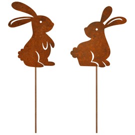 ALEMIN Patina Easter Rabbit Garden Stake Decorative Rust, Easter Bunny, Garden Decoration, Rust Tree Stake, Pack of 2