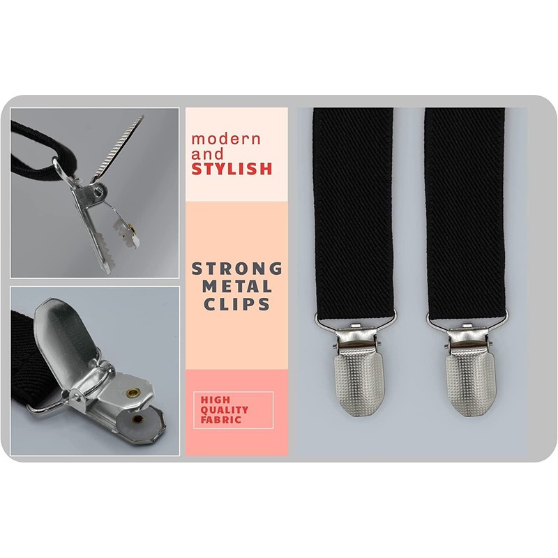 WannGe Mens Suspenders 1" Inch Elastic Adjustable Y-Back Clip-on Suspender