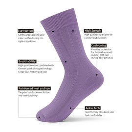 Forony Dress Socks for Men Quick Dry Combed Cotton Size 8-13 for Casual Business Tuxedo Three Pack Purple Sock