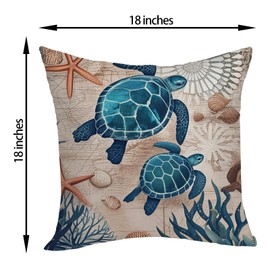 Summer Pillow Covers 18x18 Pack of 2 Coastal Blue Sea Turtle Coral Throw Pillow Covers,Seasonal Nautical Ocean Theme Decorative Pillowcase Farmhouse Cushion Case for Home Sofa,Outdoor Decor