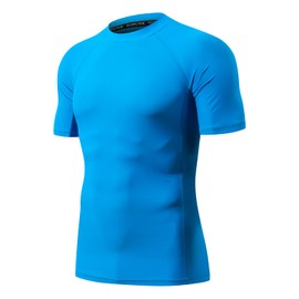 Men's Short Sleeve UPF 50+ Baselayer Skins Performance Fit Compression Rash Guard Logo Blue XL