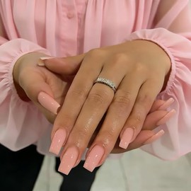 Uñas postizas de color naranja coral, medianas, largas y cuadradas, color rosa melocotón, con pegamento, gruesas, naturales y brillantes, para uso dia