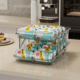 Xicennego Adjustable Soda Organizer for Refrigerator, Cabinets, Countertops - Beverage Dispenser for Standard, Skinny, Tall Cans (Blue)