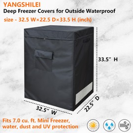 Chest Freezer Covers for Outside(32.5W×22.5D×33.5H) in,Compatible with 7.0 Cubic Feet Chest Freezer,Black Deep Freezer Covers Waterproof Top With Zipper to Open, Outdoor All-season Protection