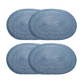 sourcing map 4pcs Oval Braided Placemats 20" Non-Slip Oval Table Mats for Dining Tables Washable Heat Insulation Woven Placemats Indoor Outdoor for Family Holiday Dinner, Dark Blue