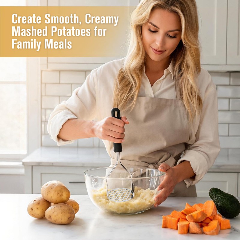 2PCS Stainless Steel Potato Masher with Ergonomic Handle for Mashed