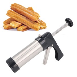 Churros Press Gun with 3 Churros Press Stencil Discs, Reusable Classic Stainless Steel Churros Press Set for Baking DIY Churros