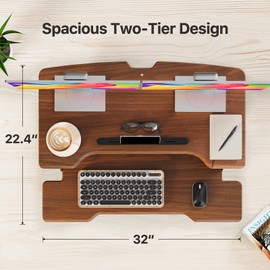 JYLH JOYSEEKER Standing Desk Converter 32 inch, Height Adjustable Sit Stand Desk Riser, Quick Sit to Stand Tabletop Dual Monitor Riser Workstation for Home Office with Keyboard Tray, Dark Wood