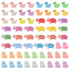 Juibao Pack of 60 Mini Resin Animals Pond, Luminous Mini Turtles, Ducks, Frog Figures, Mixed Small Animals Figures for Decorative Garden, Miniature Landscape, Dollhouse