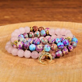 Unbranded 108 8mm Mala Beads Galaxy Sea Sediment Jasper + Rose Quartz Prayer Bracelet