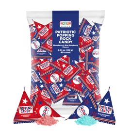 PartyWorks Patriotic Candy - 40 Count Bag - Popping Rocks Pouches - 4th of July Candies - Strawberry, Blue Raspberry Flavors - Individually Wrapped Triangles