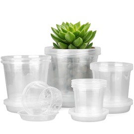 FUIJOL 4/5/6/7 Inch Clear Nursery Pots for Plants with Sacuers 20 Pack, Plastic Flower Pots with Drainage Holes, Variety Pack Seedlings Garden Pot for Indoor Outdoor