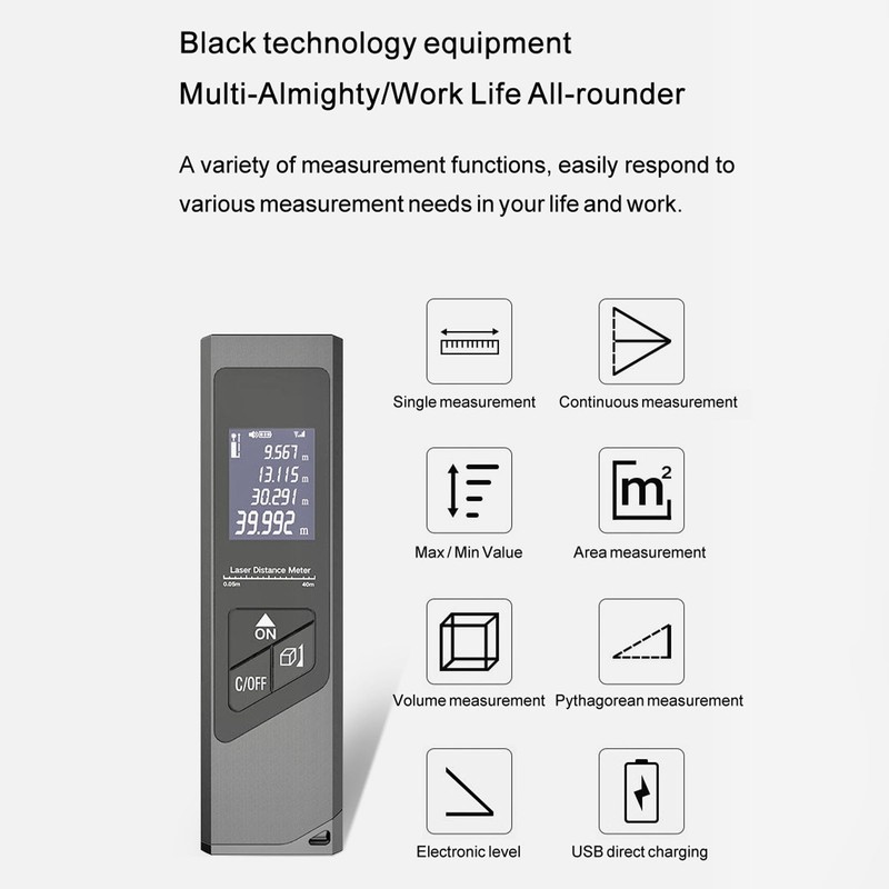 Laser Distance Measure with LCD Backlight 131 Feet High Accuracy