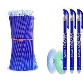 MROOFUL 55pcs/lot Erasable Gel Pen Refills 0.5mm Office Erasable Pen Washable Handle Colored Erasable Ink Pens Writing Stationery (Blue)