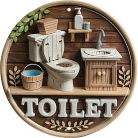 Toilet Sign Hanging Metal Sign 8x8 In Bathroom Wall Prompt Sign Suitable for Outdoor Spaces